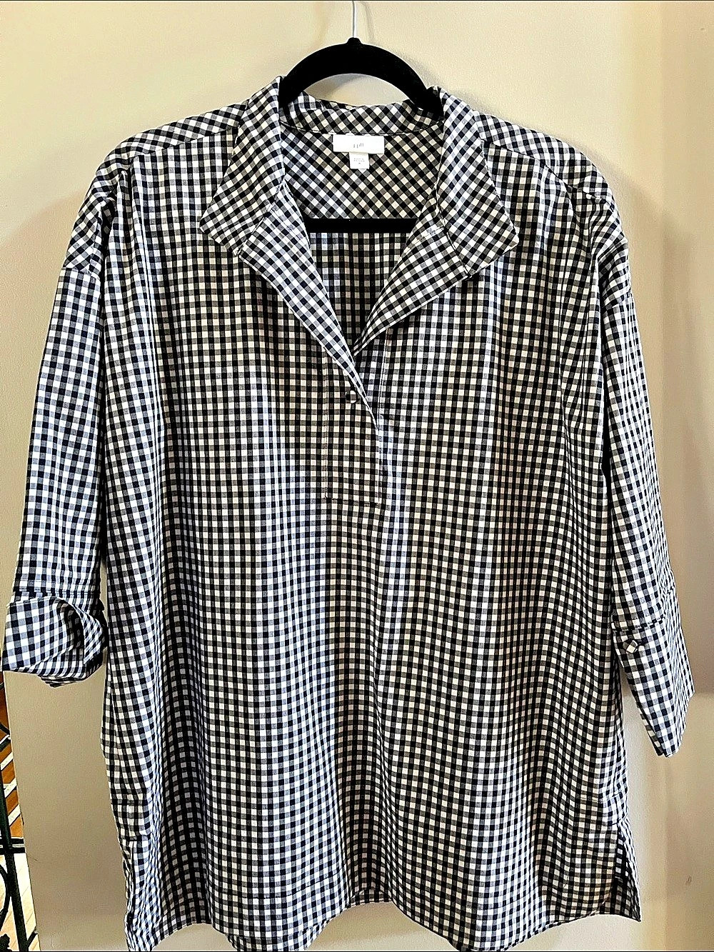 J.Crew Gingham Tunic  in Navy & White Size Medium Like New